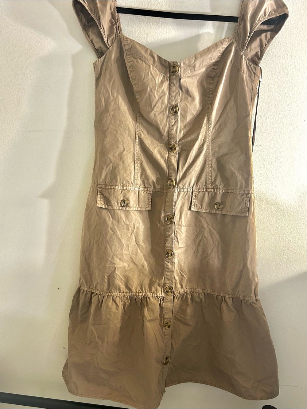 Zara Khaki Cotton Utility Midi Dress Size S
